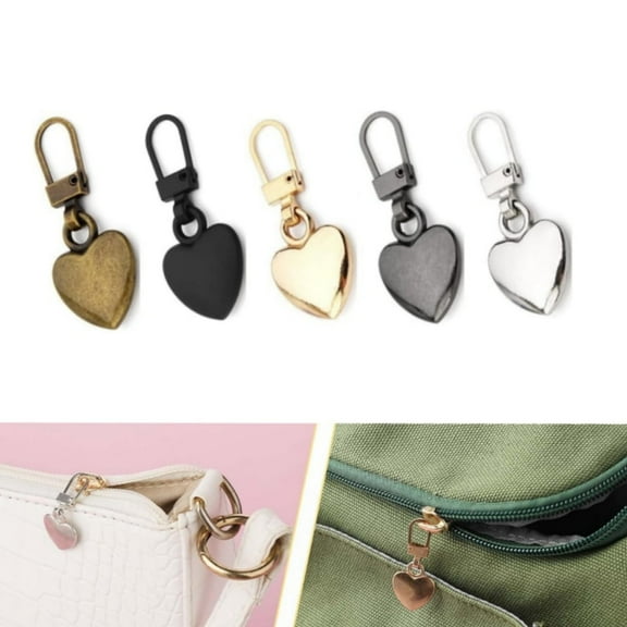 QZS 5Pcs Multicolor Heart Shaped Zipper,Durable Zipper Pulls Replacement for Jacket,Replacement Slider for Backpacks for Luggage