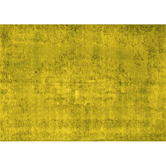 Ahgly Company Machine Washable Indoor Rectangle Persian Yellow Bohemian Area Rugs, 7' x 10'