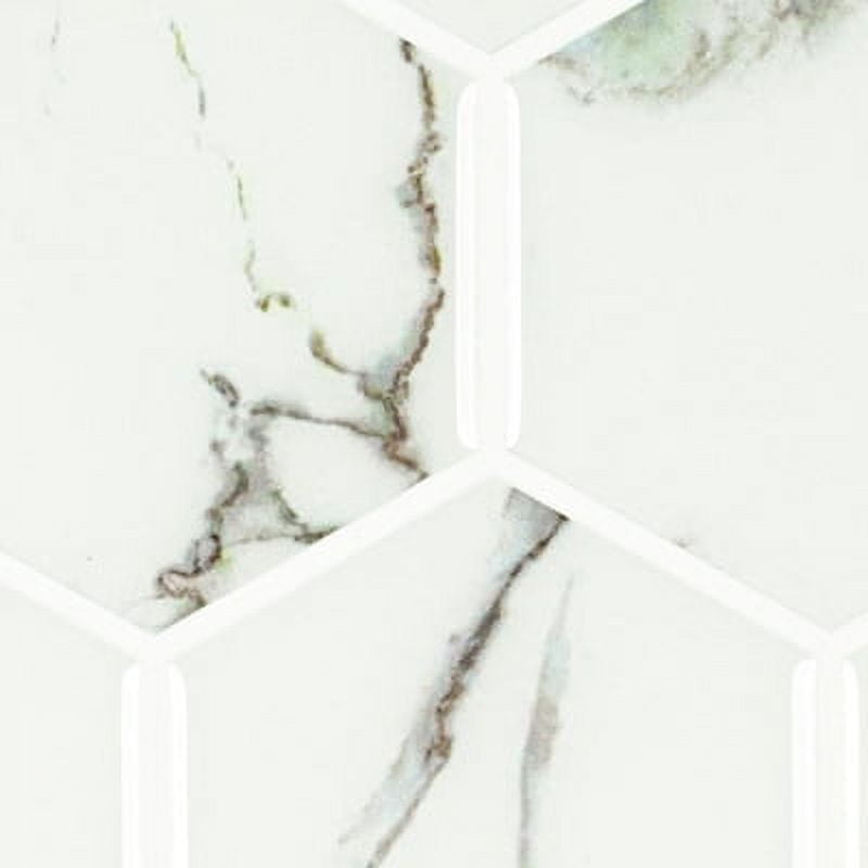 Mainstays 10 in. W x 10 in. L White Marble Hexagon Peel & Stick Mosaic Wall Tile (2.72 Sqft / pack)