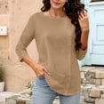 thumbnail image 7 of QNANSPI 3/4 Sleeve Shirts for Women, Womens Casual Blouses, Women's Solid Color Crew Neck 3/4 Sleeve Top Decorative Button Detail Casual Daily Blouse, 7 of 7