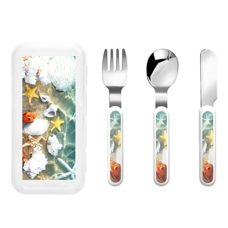 

Balery Seashell On The Beach for Stainless Steel Kids Silverware Set - Child and Toddler Safe Flatware - Children s Knife Fork And Spoon Set - Metal Kids Cutlery Set