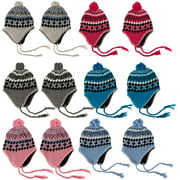 Yacht & Smith 12 Pack Kids Winter Beanie Hat Assorted Colors Bulk Pack Warm Acrylic Cap (Assorted w/ Pom Brights)