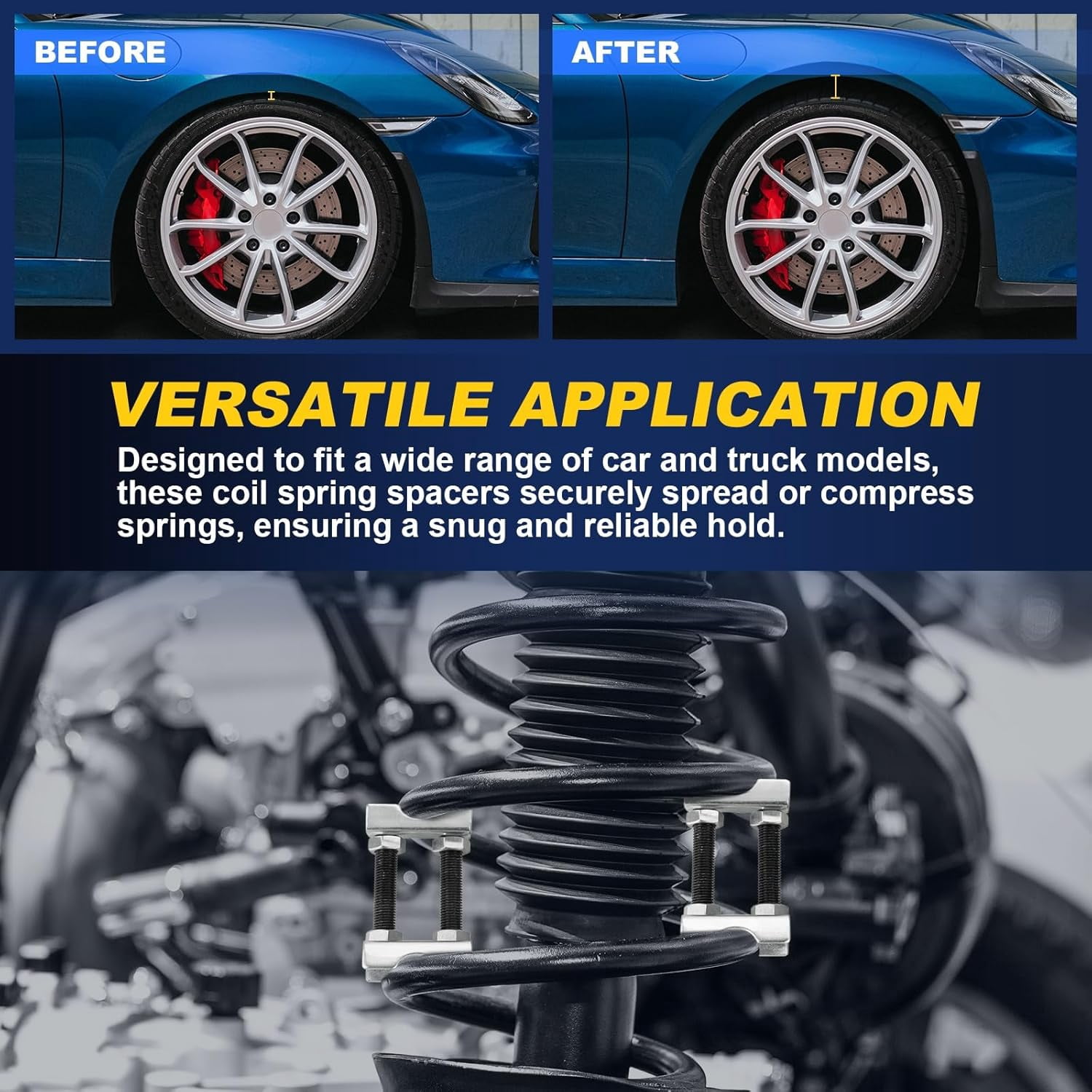 Adjustable 2-Way Coil Spring Spacers 4 Pack, 1”-2” Lift or Lower Spring Compressor Tool, Mini Coil Spring Booster for Car & Truck Shock Absorbers, Automotive Strut Accessories (4)