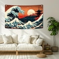 thumbnail image 6 of Wave Photography Backdrop Mount Fuji Kanagawa Landscape Wall Hanging Tapestry Asian Anime Mountain Sunset Background Cloth Banner for Room Birthday Party Photo Studio Decor,180x110cm/5.9x3.6ft, 6 of 8