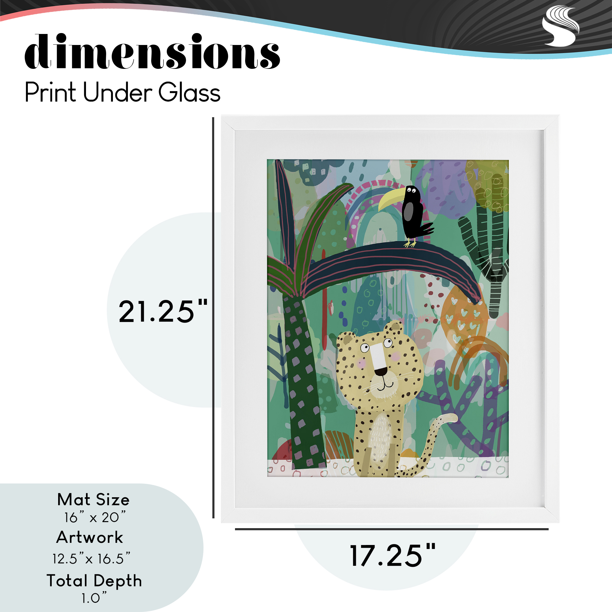 Jungle Cheetah & Toucan White Framed Print Under Glass, design by Carla Daly