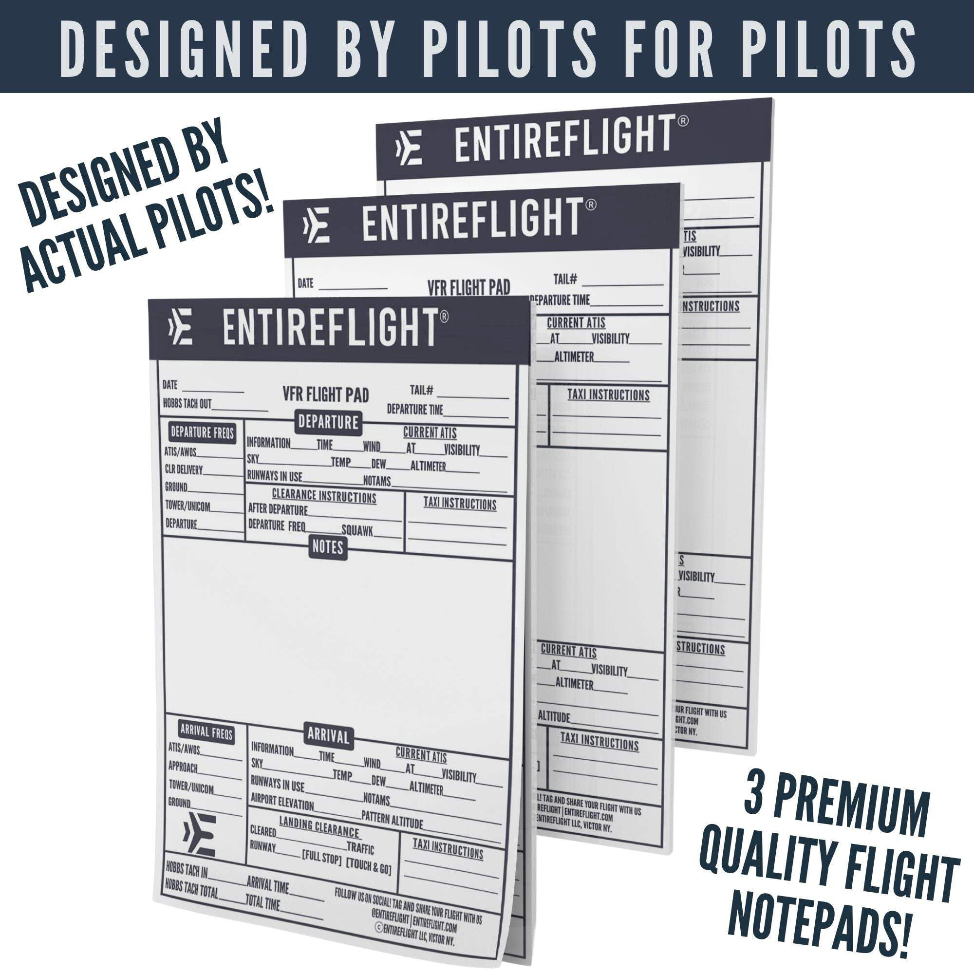 EntireFlight Pilot Knee Board Notepads with 50-Page Pre-Structured Sheets, 3 Pack