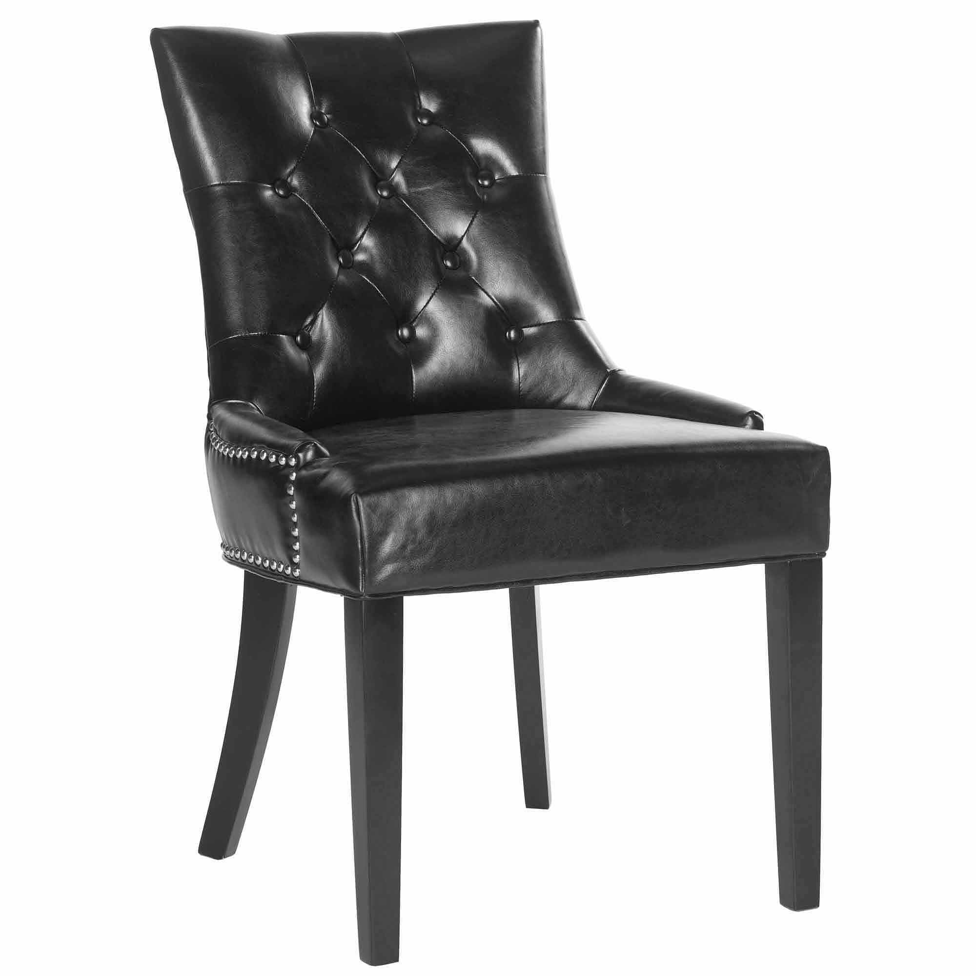 SAFAVIEH Harlow Glam Tufted Ring Chair with Silver Nailheads, Set of 2, Black