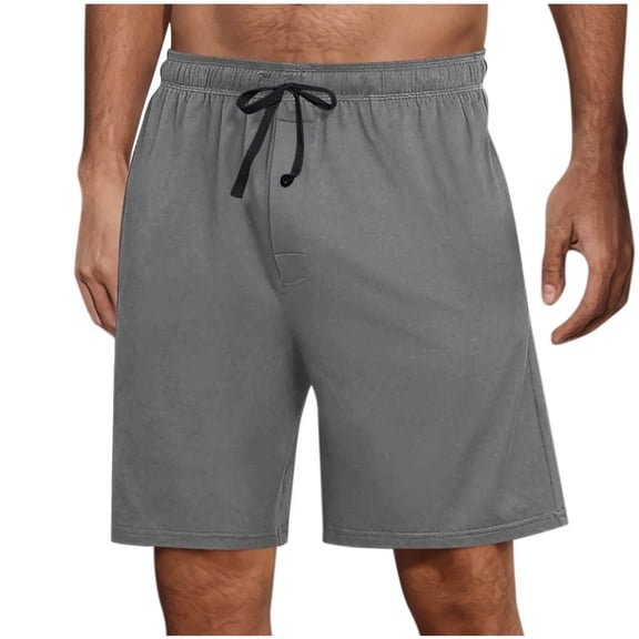 7" Lounge Pants Men Elastic Waist Drawstring Solid Color Breathable Sleep Shorts Fathers Day Gift