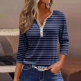 thumbnail image 2 of Womens 3/4 Sleeve T-Shirts V Neck Buttons Tops Neck Cute Tunic Floral Print Tops Basic Tees Blouses Fashion Loose Fit Pullover Casual Basic Shirts, 2 of 4