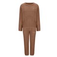 thumbnail image 4 of PNTUTB Winter Fleece Pajamas for Women Solid Color Crew Neck Letter Embroidery Pullover Loose Warm Sleepwear Sets, 4 of 6