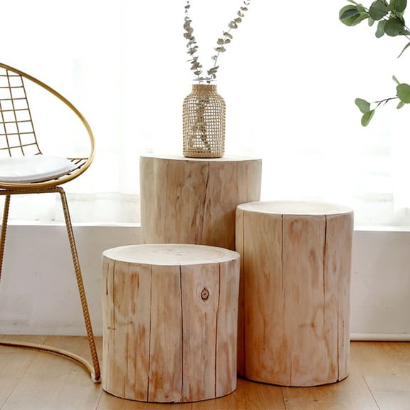 FELTECHELECTR Beige Wooden Stool for Home Use, Durable and Multi-Purpose Decorative Seat