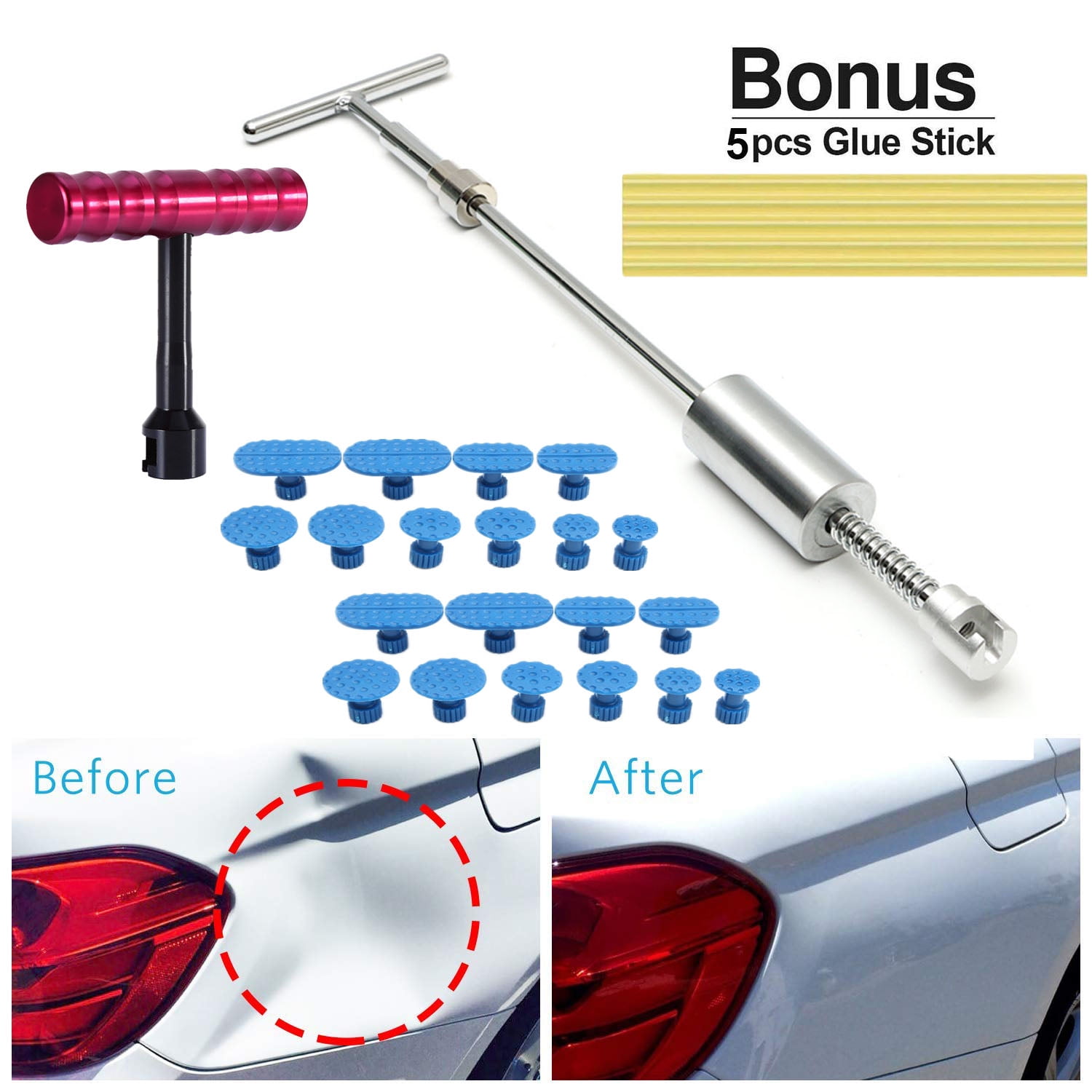 Auto Body Paintless Dent Removal Tools Kit Pops a Dent Puller Glue