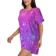 thumbnail image 2 of Balery Pink Purple Glitter Pattern Womens Pajama Sets 2 Piece Soft Short Sleeve Top and Shorts Sleepwear Round Neck Pjs Lounge Set with Pockets-X-Large, 2 of 7