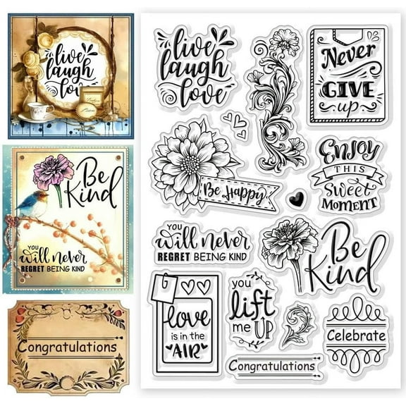 Flowers Blessings Clear Stamps Plants Transparent Stamps Silicone Clear Stamp Seals for DIY Scrapbooking Photo Album Decoration 4.3x6.3 inch