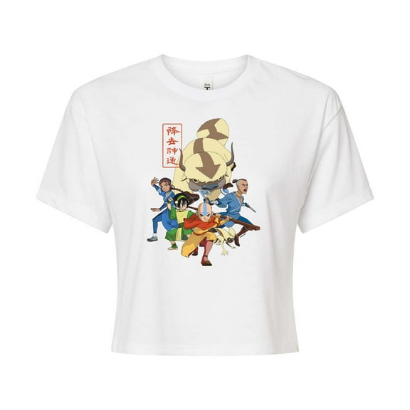 Avatar - The Last Airbender - Aang Group - Juniors Cropped Cotton Blend T-Shirt