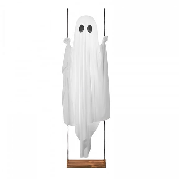 XIBUFE 2026 New Halloween Outdoor Swing Ghost Decor Light,5 Ft Large Hanging Swing Ghost Halloween Decor with String Lights,Spooky Hanging Led Decoration for Tree Porch Garden,Party Supplies (White)