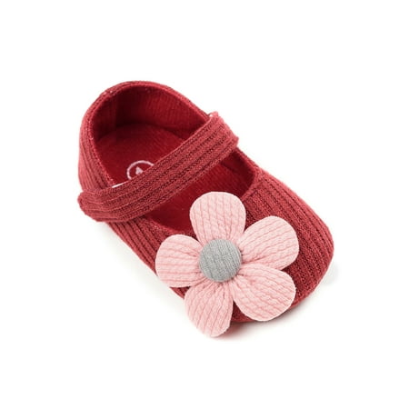 

Ritualay Toddler Crib Shoes Prewalker Mary Jane First Walker Flats Breathable Lightweight Princess Dress Shoe Wedding Party Soft Sole Red Pink Flower 4C