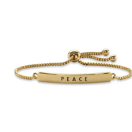 Womens Peace Bracelet - Peace Plaque Drawstring Slider Bracelet 14k Yellow Gold-Plated 10