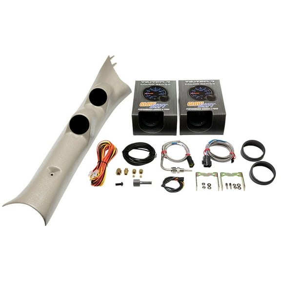GlowShift 2010-2018 Dodge Ram Cummins Taupe Full Size Dual Gauge Package with Tinted 7 Color 60 PSI Boost & 1500 F Exhaust Gas Temperature Gauges