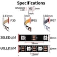 thumbnail image 2 of DC5V 5050 LED Light Strip RGB 1M 2M 3M 4M 5M 30/60/144 LEDs Smart Addressable Pixel Black PCB IC WS2812, Waterproof IP65 IP67,No Waterproof IP20 (60LED 3 Meter, Waterproof IP65), 2 of 8