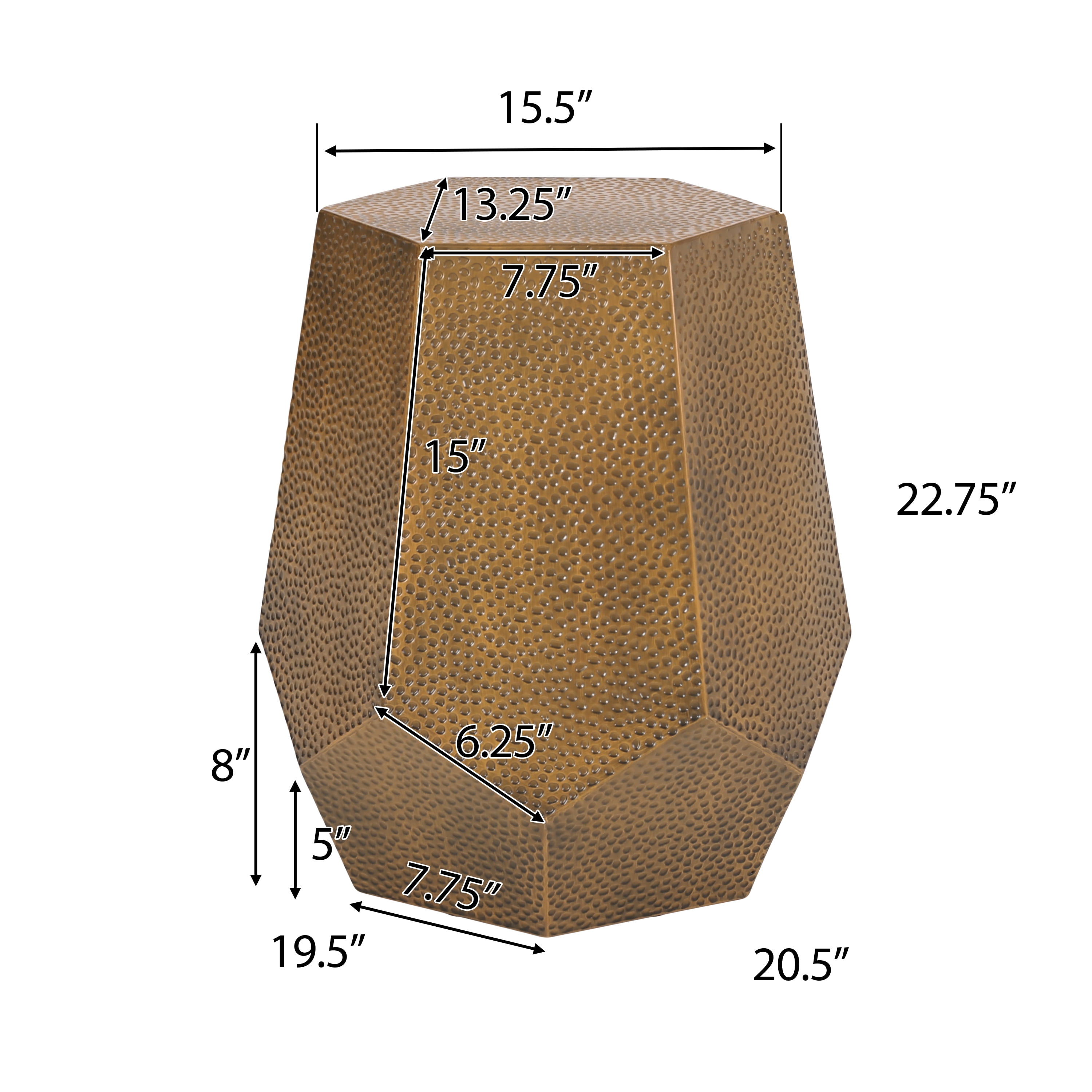 Noble House Minkler Hammered Metal Geometric Side Table, Brushed Antique Gold