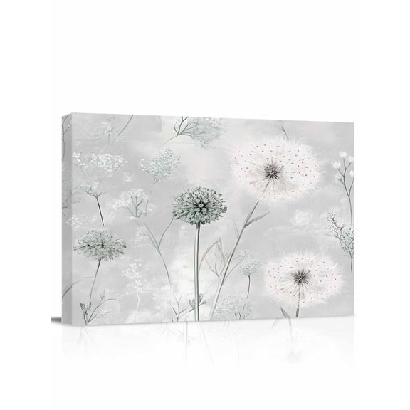 White Green Dandelion Wall Art for Living Room, Canvas Picture Wall Decor for Bathroom Bedroom, Grey Floral Leaves Painting Artwork for Office Kitchen Hallway Dining Room Home Decorations 24"x32"