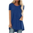 thumbnail image 2 of Blue Women's Short Sleeve T-shirt, Women'S Spring And Summer Solid Color Rag Shoulder Long T Shirt Round Neck Loose Short Sleeved Pullover Top For Women,Women's Short sleeve T-shirt XXL, 2 of 5