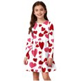 thumbnail image 2 of Girls' Watermelon Red Heart Print Long Sleeve Fit and Flare Dress - Soft Stretch Gathered Waist Casual Valentine’s Day Outfit for Kids Sizes 4-14,Size 7-8 T, 2 of 7