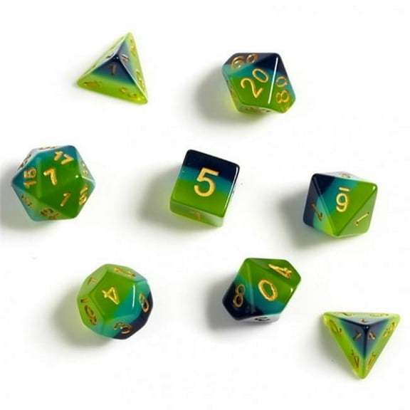Sirius Dice SDZ000205 Sirius Dice - Translucent Green, Blue & Gold - Set of 7