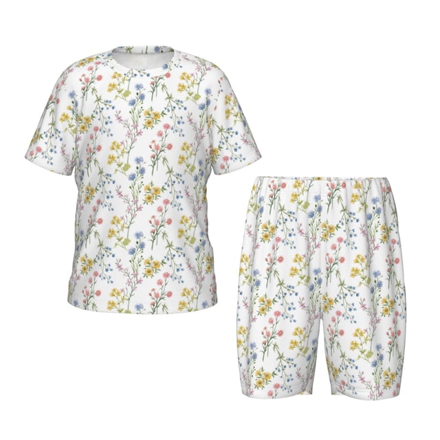 Balery Floral Conjunto de Pijama Infantil de Manga Corta con Estampado – Ropa de Dormir de Algodón Suave-Medium