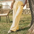 thumbnail image 5 of Women Pants Casual New Women’s Striped Wide Leg Pants Elastic Waist Drawstring Palazzo Pants Loose Beach Vacation Pocket Casual Trousers, 5 of 9