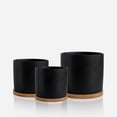 thumbnail image 5 of Keramisk Blomkruka Set med Bambusbricka Svart Inomhus Blomkruka Svart Blomkruka Set Keramisk Blomkruka Behållare Utomhus med Underfat (Stor), 5 of 5