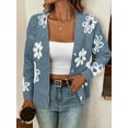 thumbnail image 6 of Floral Pattern Button Front Knitted Cardigan, Elegant V-neck Long Sleeve Sweater, Women's Clothing, 6 of 6