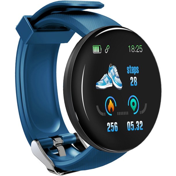 Injueey Reloj inteligente inalámbrico de plástico Pantalla redonda portátil Reloj de compatible con Bluetooth de presión arterial Relojes inteligentes Azul