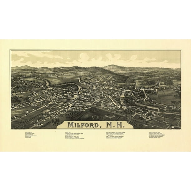 Antique Map of Milford New Hampshire 1886 Hillsborough County Poster