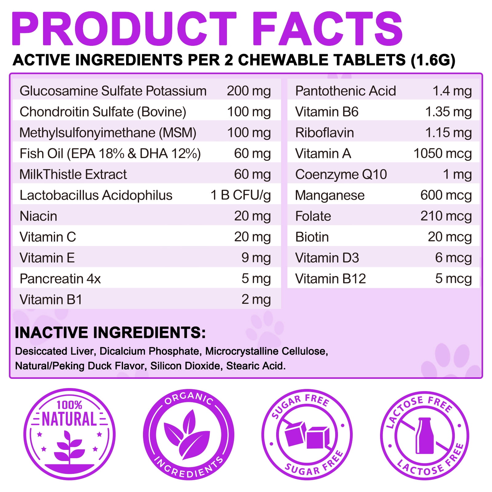 Oimmal 15-in-1 Multivitamin Chewable Tablets for Dogs, Glucosamine and Fish Oil (EPA 18% & DHA 12%) Support for Joint & Heart Health, Aiding Digestion, Immune System Support 180P*2