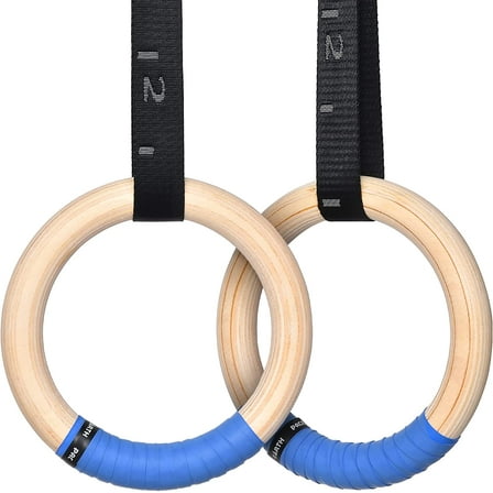 Gymnastics Rings Wooden Olympic Rings 1500/1000lbs with Adjustable Cam Buckle 14.76ft/9ft Long Straps with Scale Non-Slip Gym Rings for Home Gym Full Body Workout
