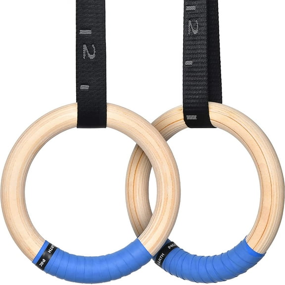 Gymnastics Rings Wooden Olympic Rings 1500/1000lbs with Adjustable Cam Buckle 14.76ft/9ft Long Straps with Scale Non-Slip Gym Rings for Home Gym Full Body Workout