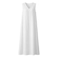 thumbnail image 5 of ClodeEU Women's V Neck Sleeveless Maxi Dress with Side Slit, Casual Solid Color Loose Flowy Dress White,Women's Plus XXL, 5 of 8