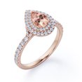 thumbnail image 4 of JeenMata 1.5 Carat Teardrop Lab created morganite and Moissanite - Pave Design - Dual Halo Engagement Ring - 18K Rose Gold Plating over Silver, 4 of 6