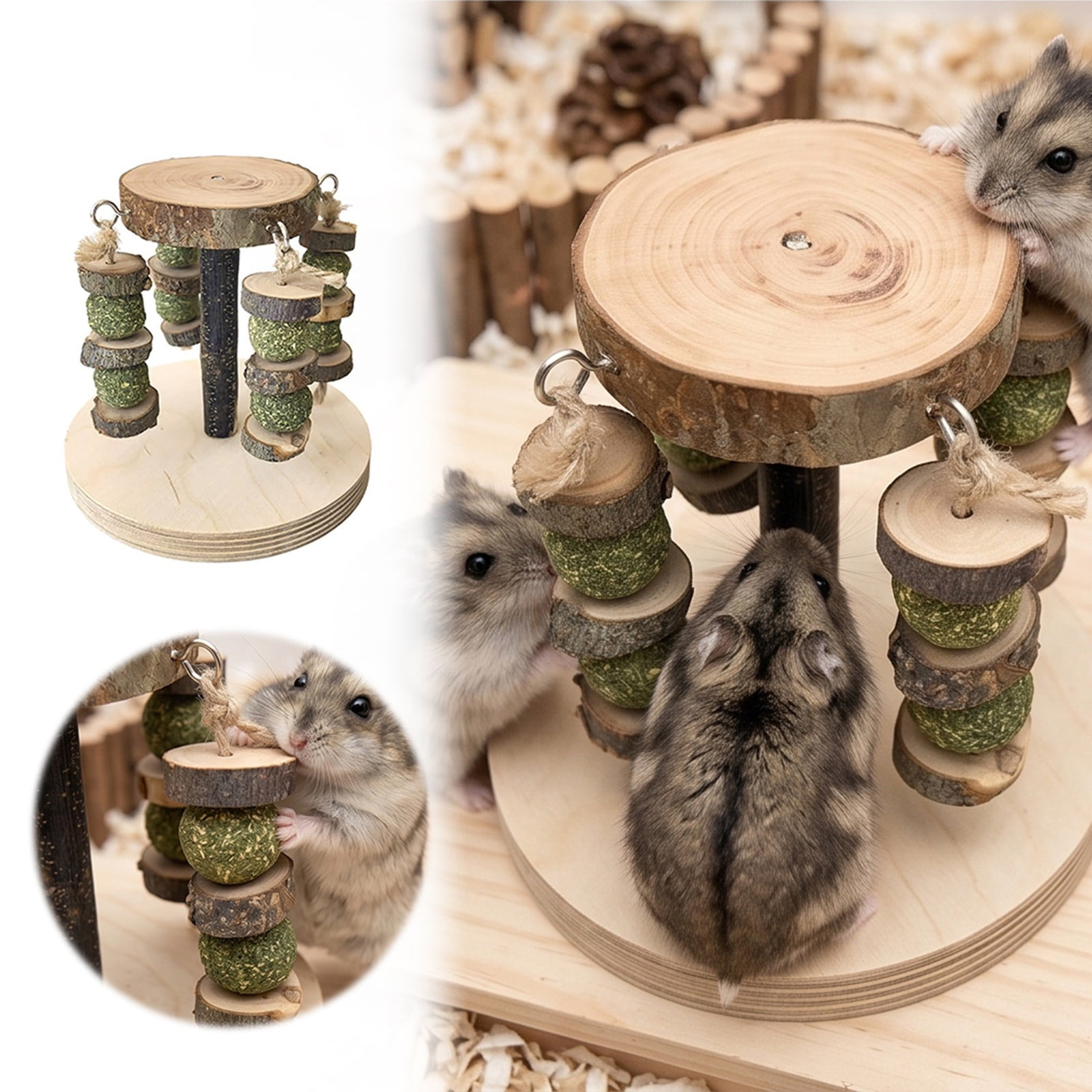 Hamster Toys Chew String for Hamsters and Small Animals - Safe Wood Design for Indoor Outdoor Play