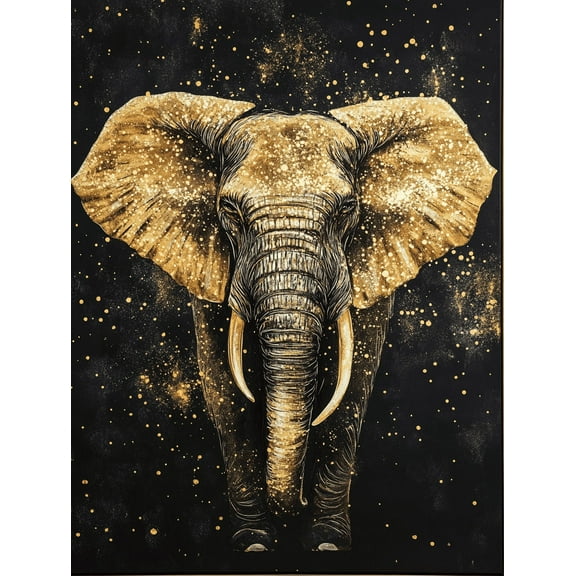 Golden Elephant Decorative Painting/Canvas Art， Perfect for Living Room， Bedroom， Office， Dining Room， Study Room