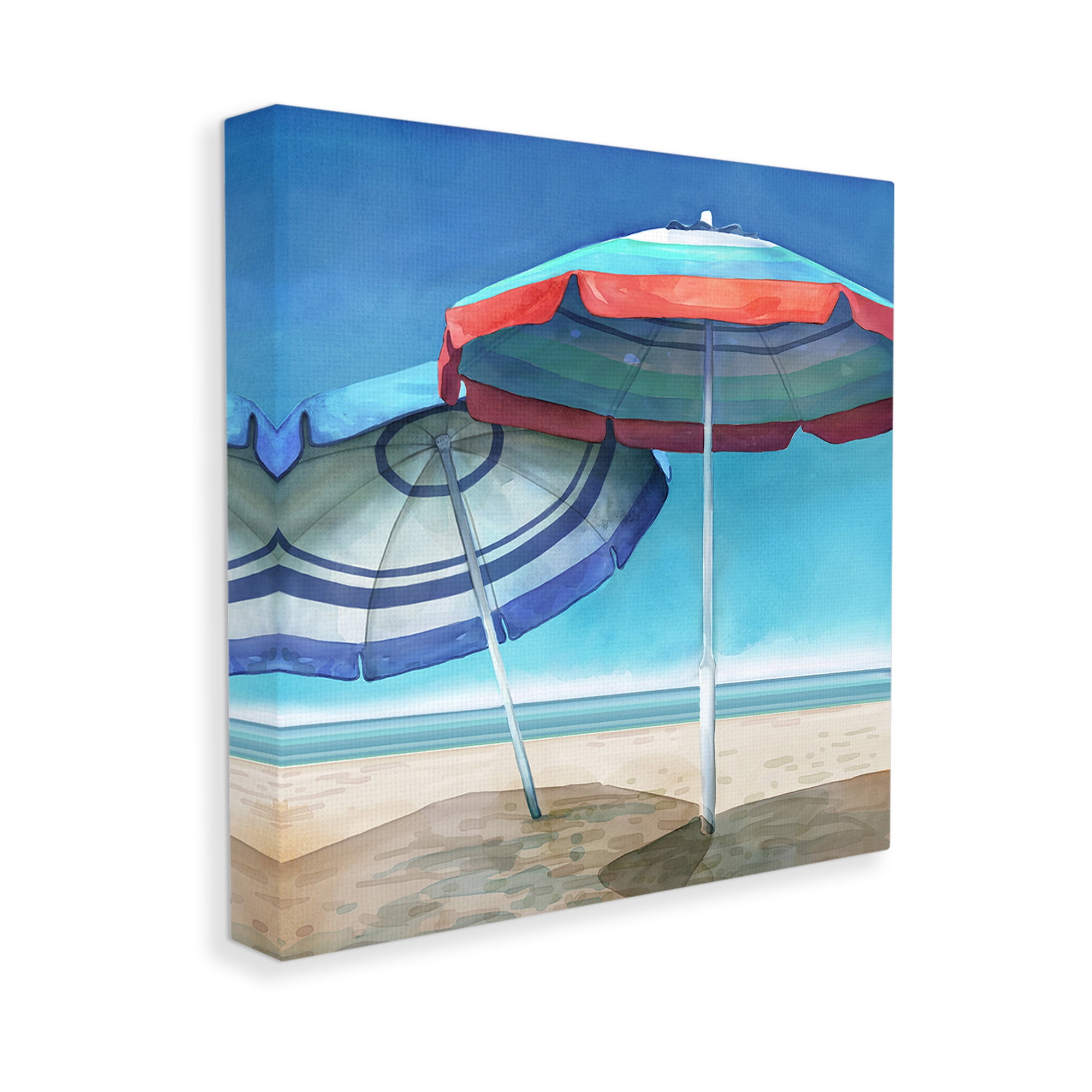 Stupell Industries Beach Umbrella Shadows Landscape Painting Gallery Wrapped Canvas Art Print Wall Art, 30 x 30