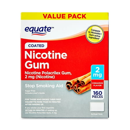 Equate Coated Nicotine Gum, 2 mg, Cinnamon, 160 Count, Compare to Nicorette® Gum Active Ingredient
