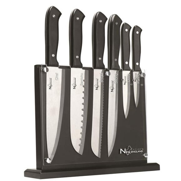 Culinary Edge NE8827 7 PC KNIFE SET - Black HANDLE HIGH QUALITY STAINLESS STEEL&#44; WOOD BLOCK