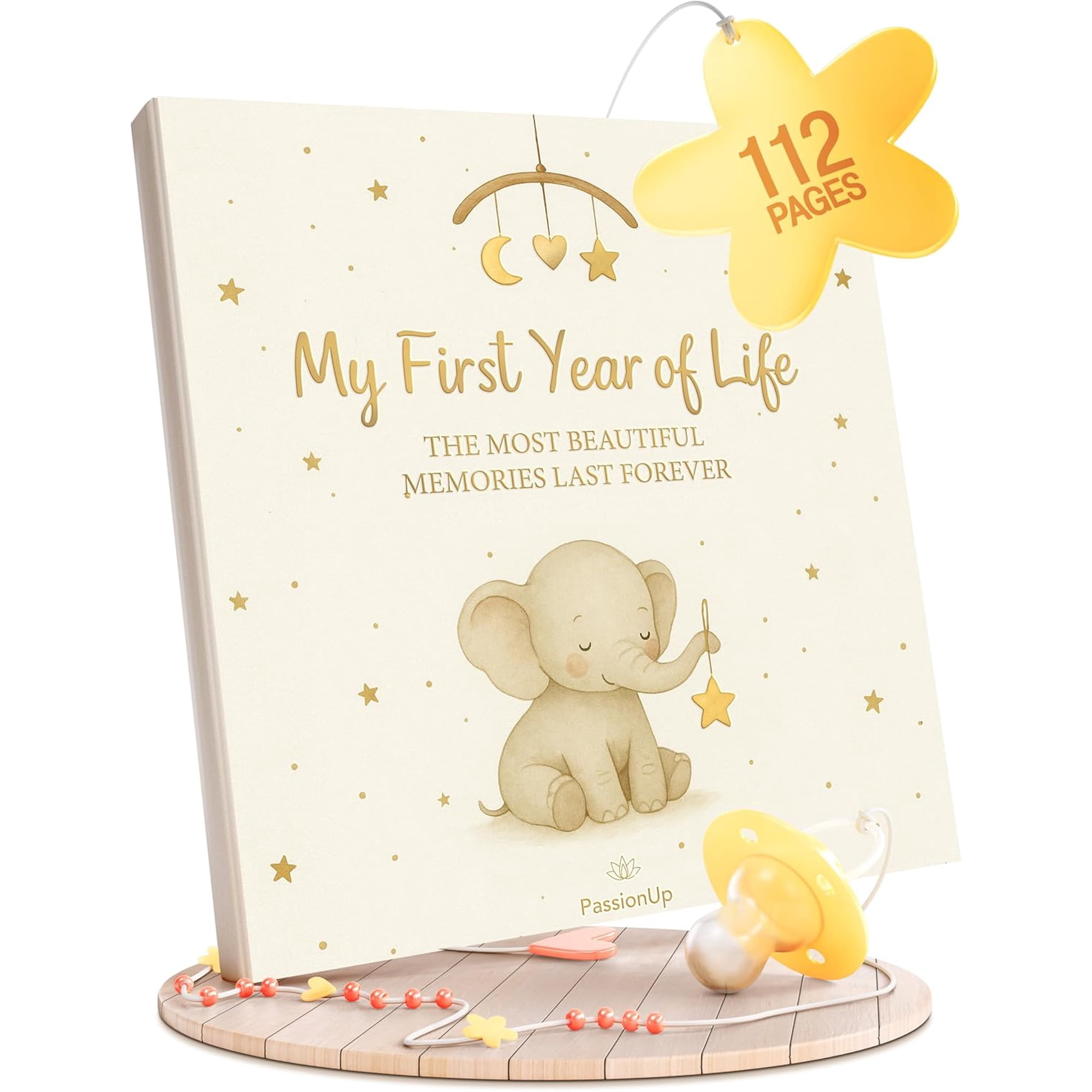Baby Memory Book for Boy Girl with Extra Space for Favorite Photos - First Year Baby Book Keepsake with Themed and Monthly Sections - 8x8 in. - Lovely Gift for Parents and their Newborns