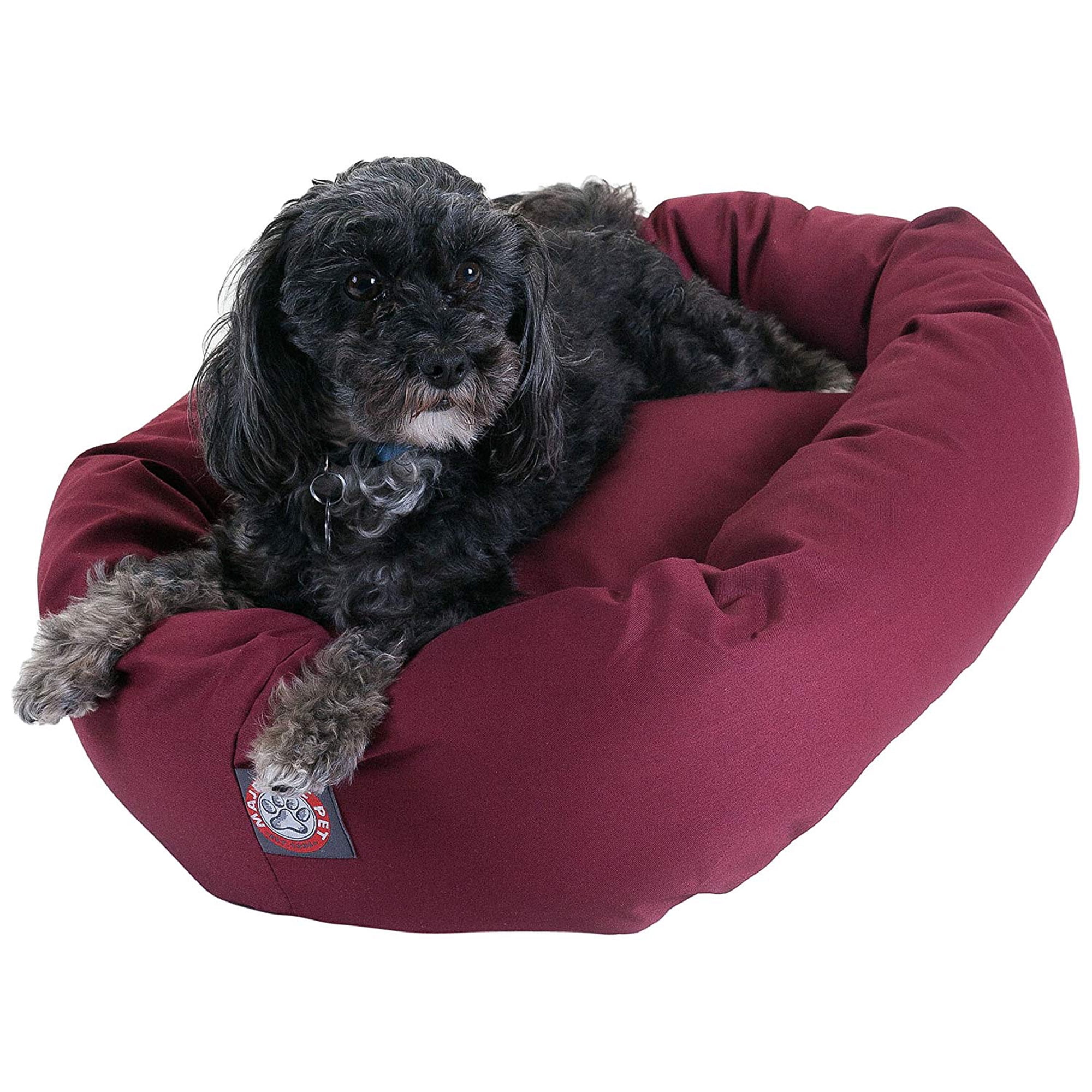 Majestic Pet Solid Poly/Cotton Bagel Dog Bed Machine Washable Burgundy