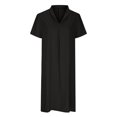 thumbnail image 5 of BLVB Casual Dresses for Women 2024 Solid Color V Neck Loose T Shirts Dress Short Sleeve Cotton Linen Knee Length Dress, 5 of 6