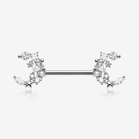A Pair of Celestial Sparkle Crescent Moon Array Nipple Barbell