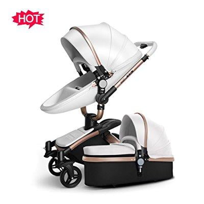 white frame pram